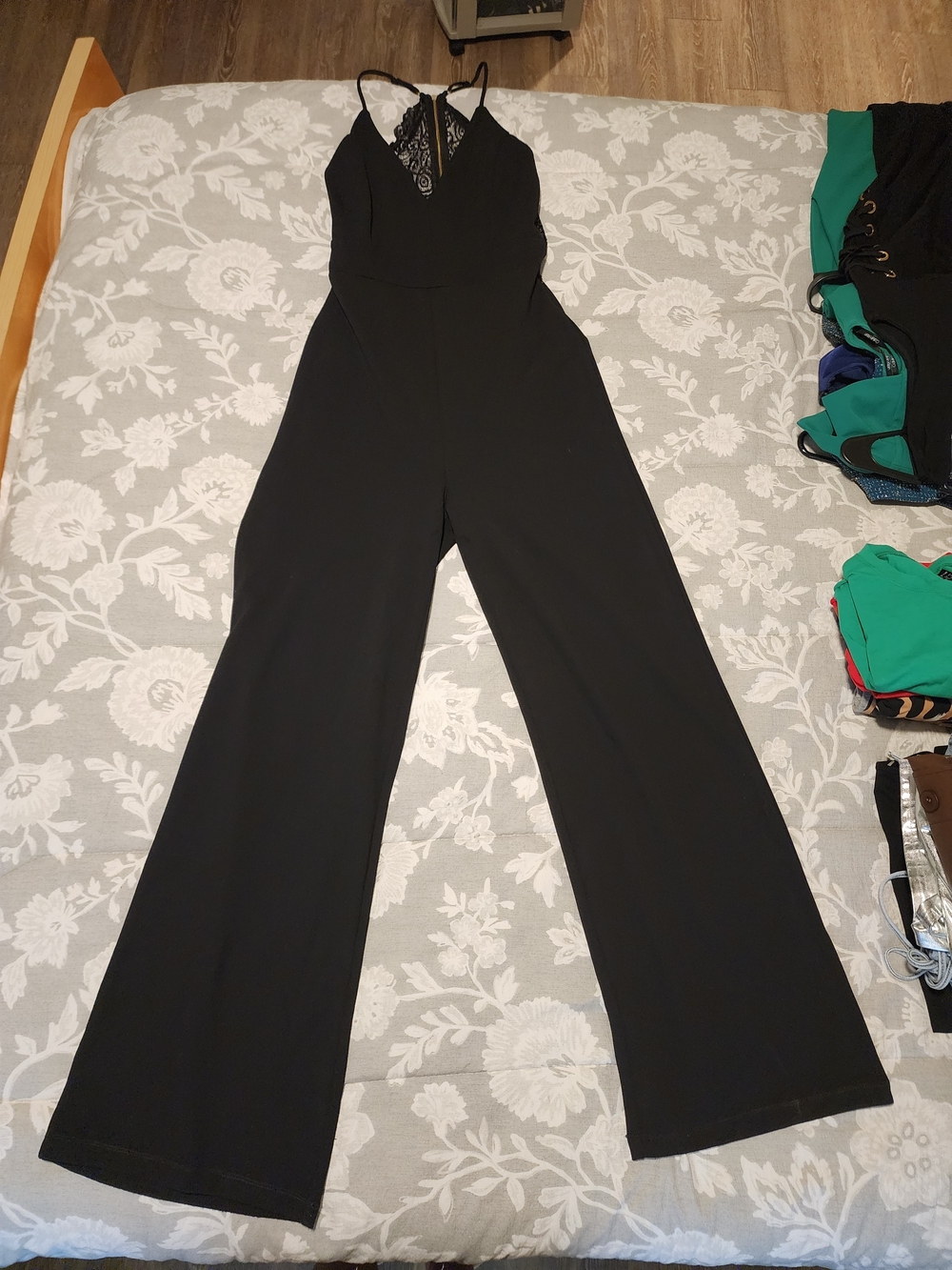 iris Black Lace-Trim Wide-Leg Jumpsuit